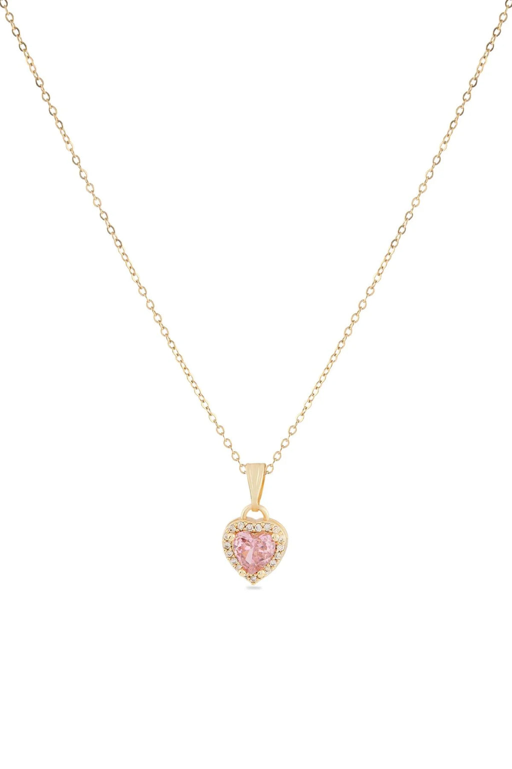 Kalp Desenli Taşlı Çelik Zirkon Kolye