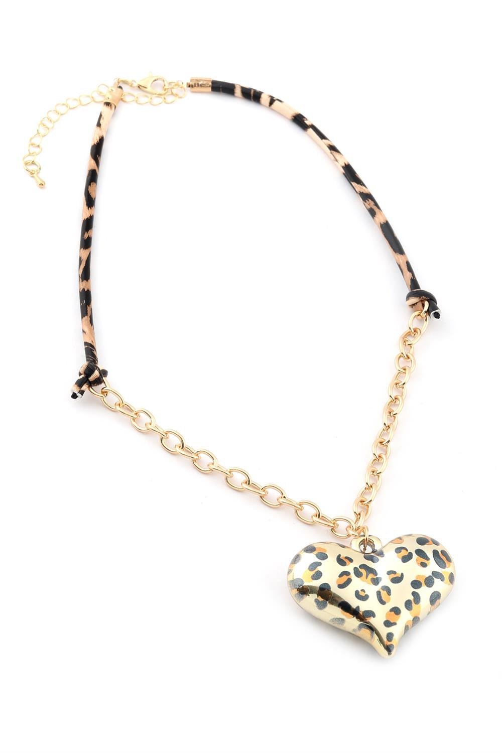 Leopar Detaylı Kalp Kolye