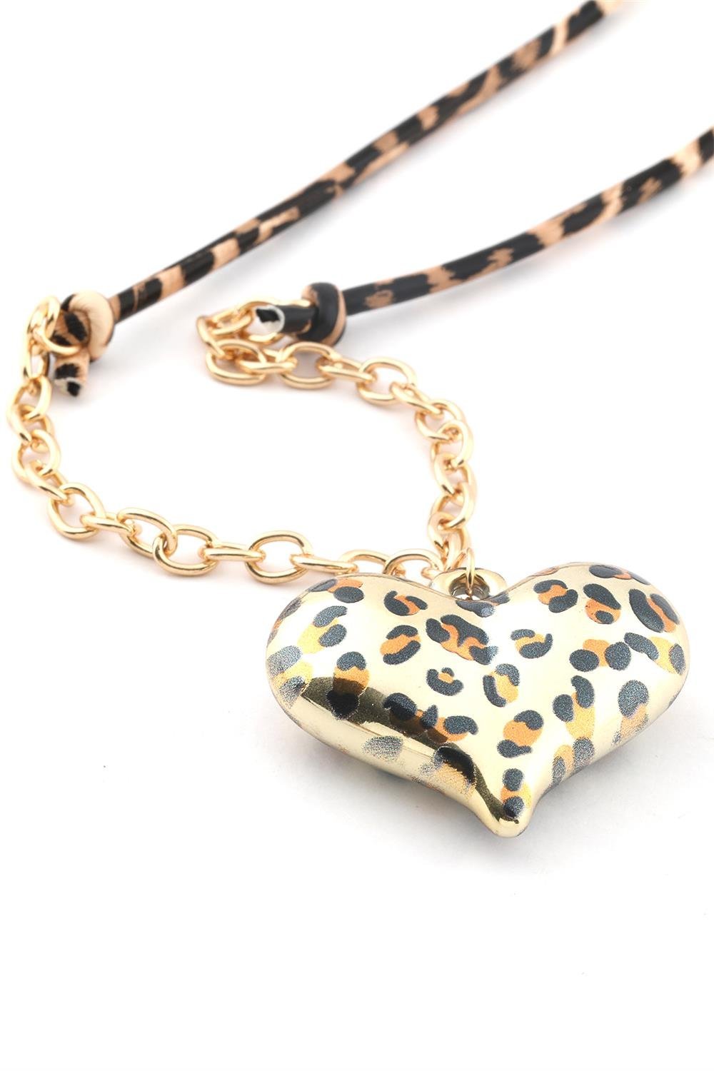 Leopar Detaylı Kalp Kolye